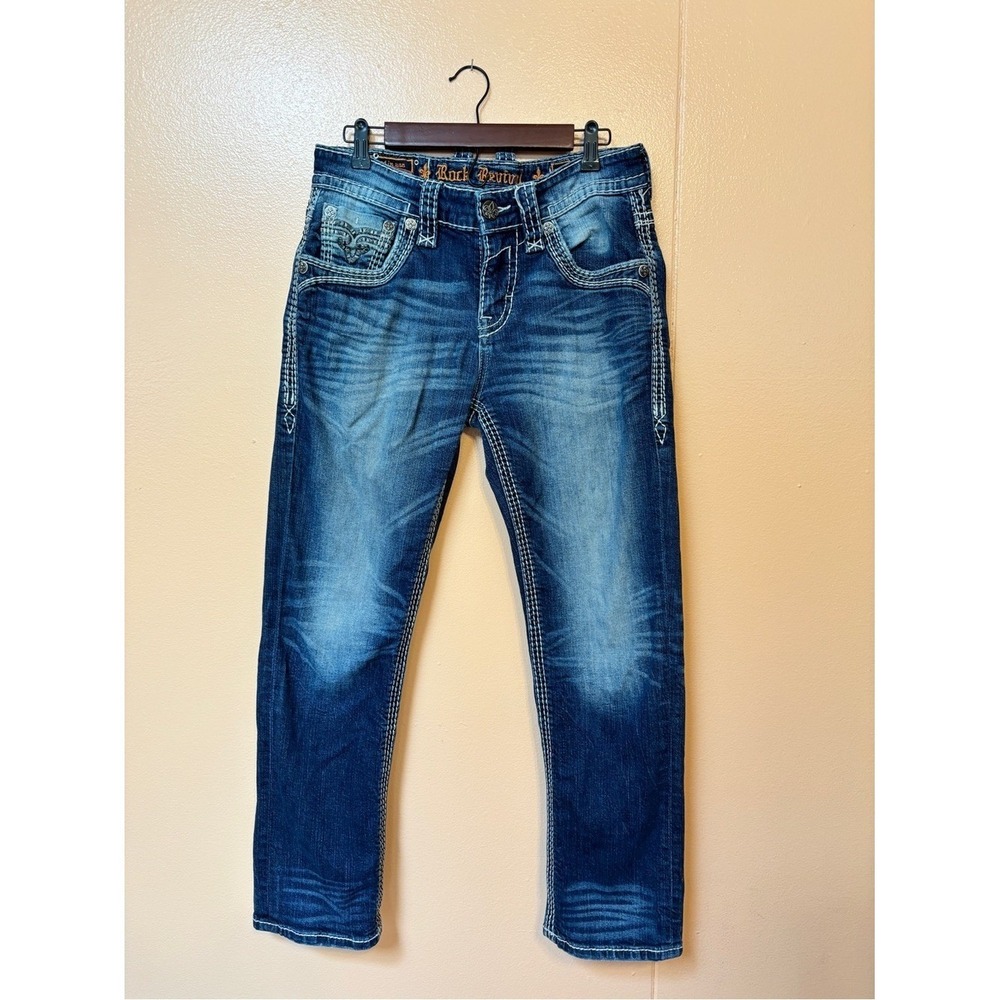 Rock Revival Men's Fairgrove Distressed Indigo Straight Jeans